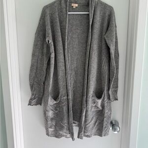 Cuyana Light Grey Open-Front Cashmere Long Cardigan